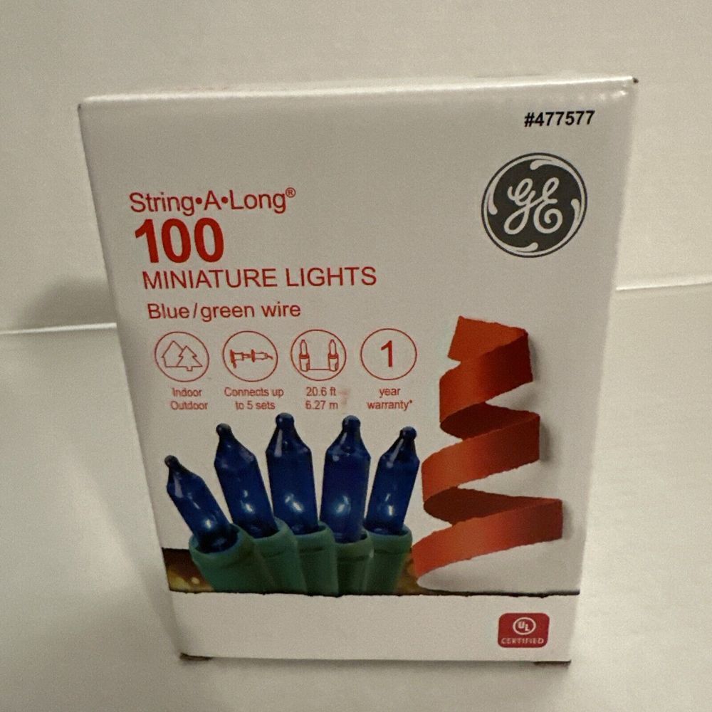 GE String-A-Long 100-Count 20.6-ft Blue Incandescent Christmas String Lights NEW